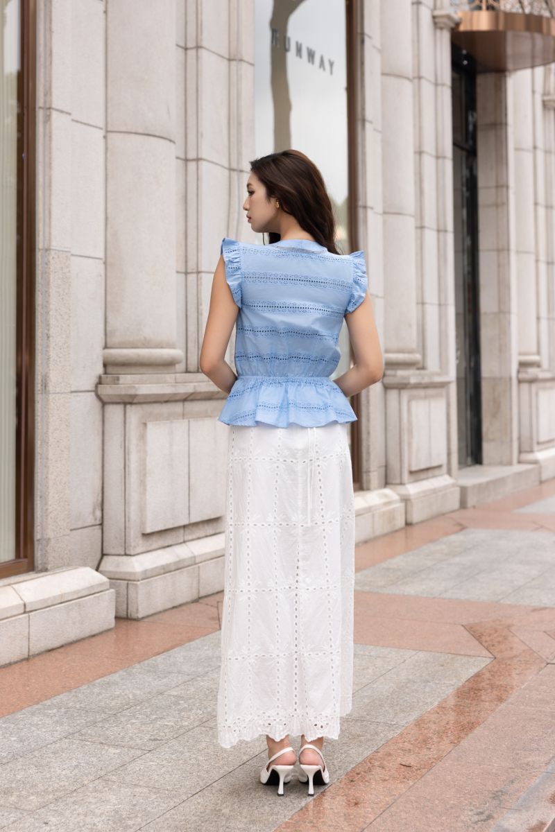 Chân váy maxi trắng thêu chữ A LABAVISTA B438